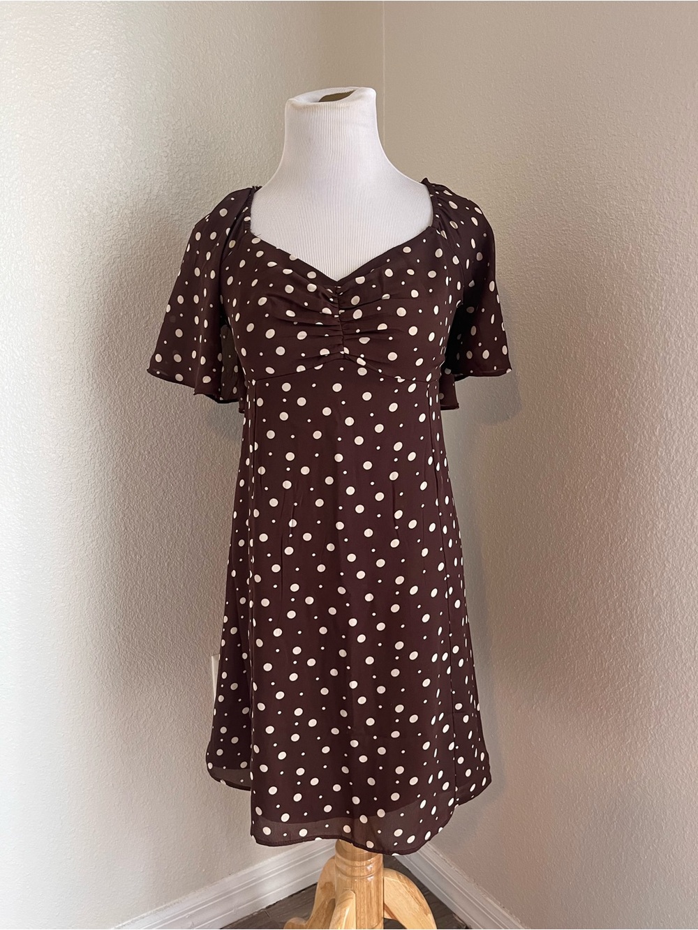Abercrombie & Fitch Brown and White Polka Dot Midi Dress